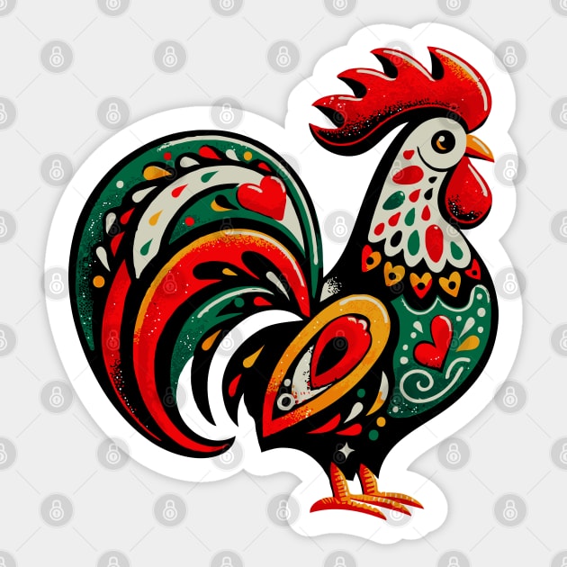 Colorful Galo de Barcelos Folk Art Rooster Portuguese Pride Sticker by merchlovers